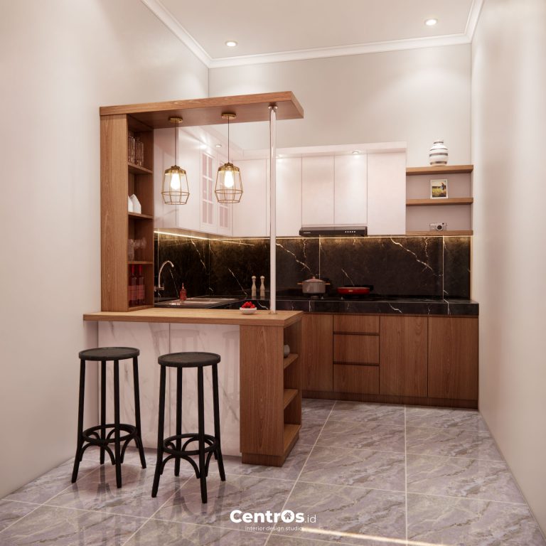 kitchen set minimalis dengan mini bar centros interior